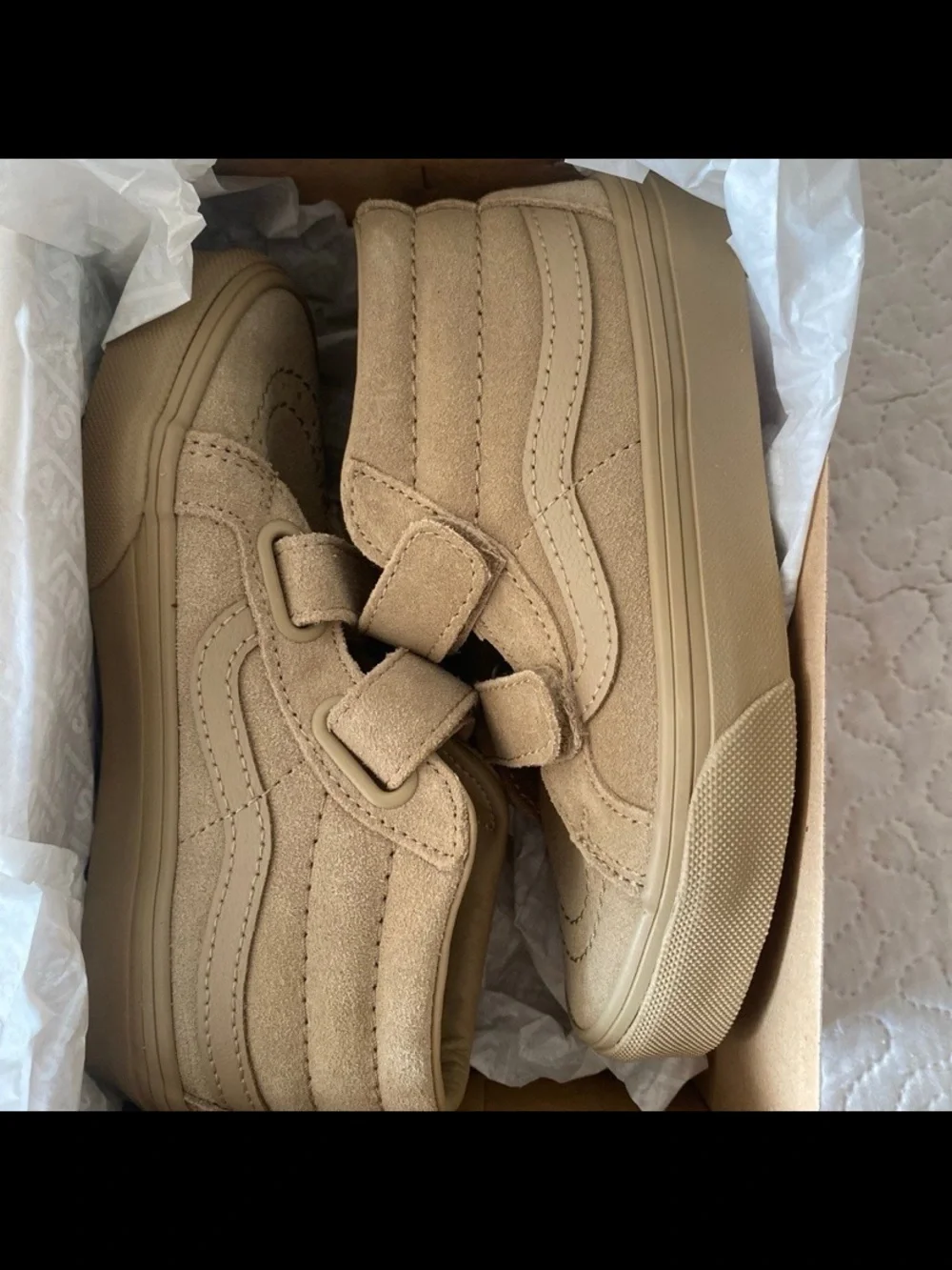 Vans Kids High-Top Velcro Sneakers in Beige